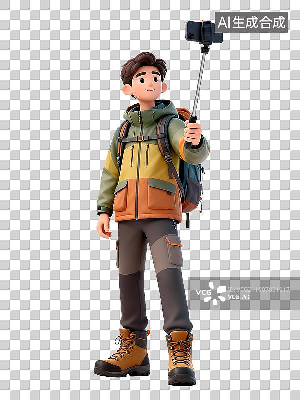 【AI数字艺术】户外徒步自拍的年轻男子图片素材