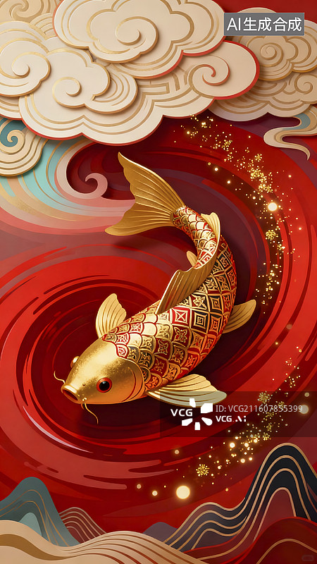【AI数字艺术】金鱼鸿运当头图片素材