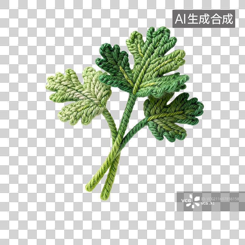 【AI数字艺术】纱线编织的绿色欧芹叶特写图片素材