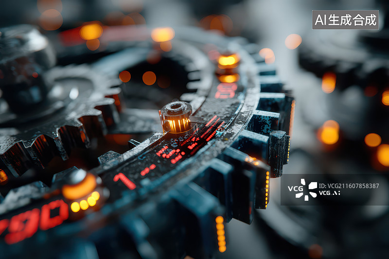 【AI数字艺术】复古机械表盘发光旋钮装置图片素材