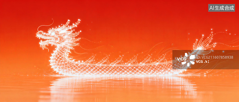 【AI数字艺术】红色背景上的白色龙舟图案图片素材