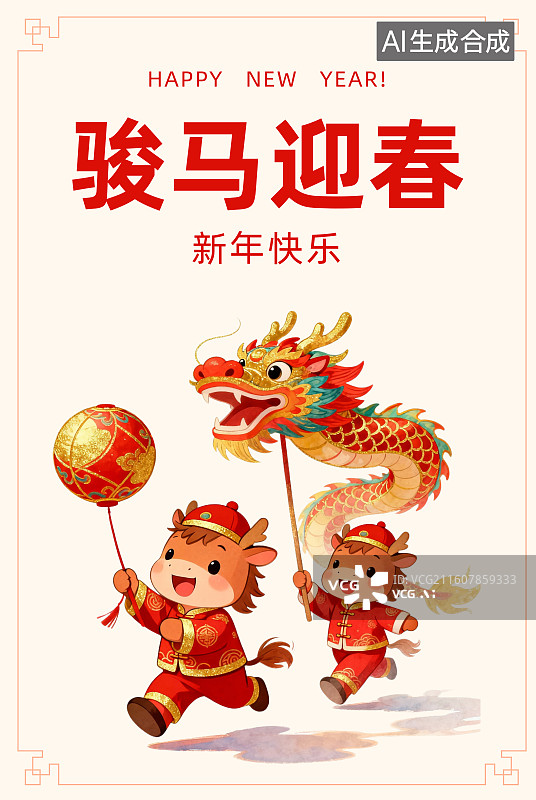 【AI数字艺术】卡通3D插画2026年马年大吉新年春节元旦插画海报设计模板展板图片素材