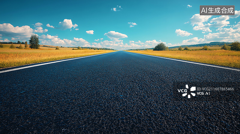 【AI数字艺术】笔直的公路，通向远方图片素材