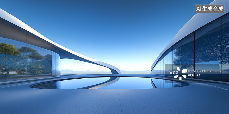 【AI数字艺术】现代流线型建筑与蓝天图片素材