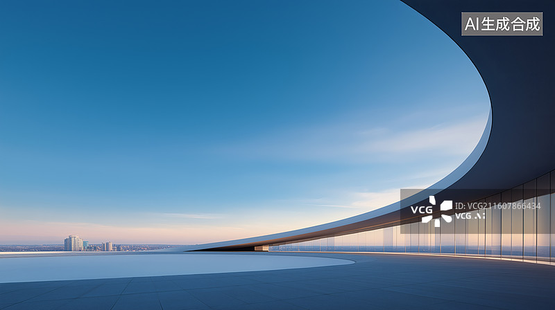 【AI数字艺术】现代流线型建筑与蓝天图片素材