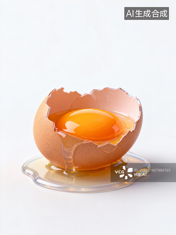 【AI数字艺术】破裂蛋壳中的新鲜生鸡蛋图片素材