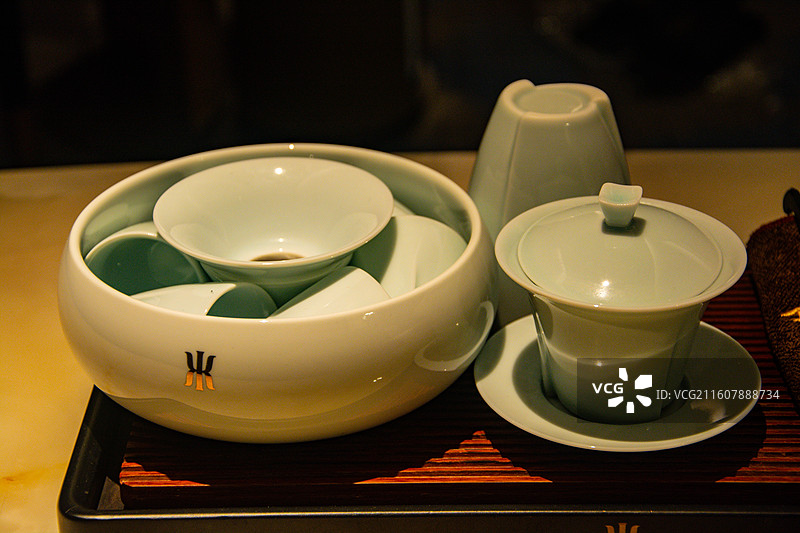 茶室内的茶具特写图片素材