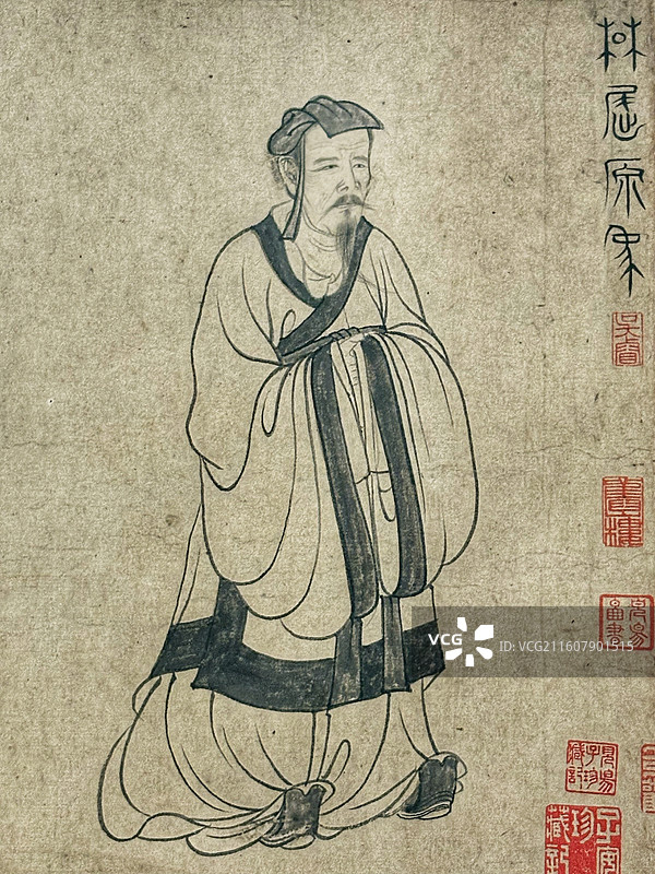 上海博物馆藏元张渥九歌图卷｜白描人物神祇群像（河伯东君少司命／书法题跋鉴藏印）｜元代书画研究图片素材