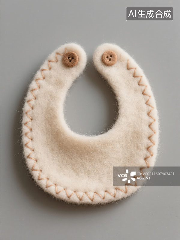 【AI数字艺术】灰色背景下的母婴用品毛绒围兜口水兜图片素材