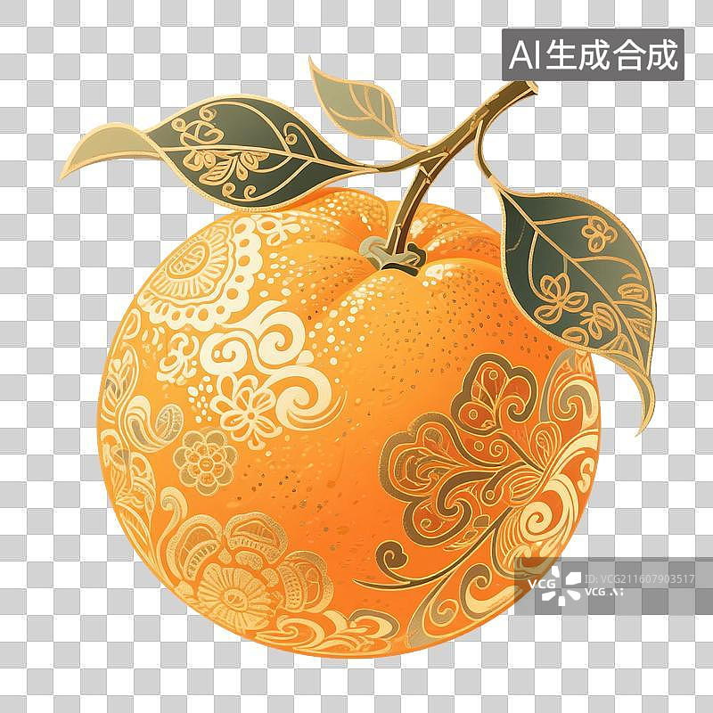 【AI数字艺术】国风手绘插画，水果，橘子，柑橘，沃柑，秋天美食免抠元素图片素材