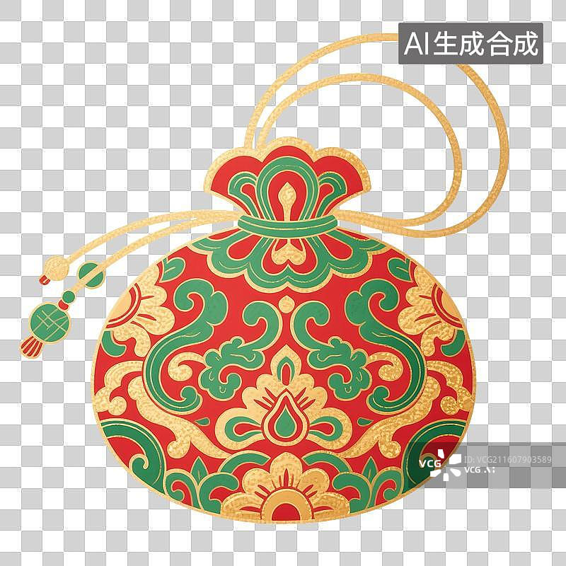 【AI数字艺术】中国风手绘插画，，国风小物件，端午节香囊，艾草香包，荷包，七夕节，锦缎香包锦囊挂件，免抠元素图片素材