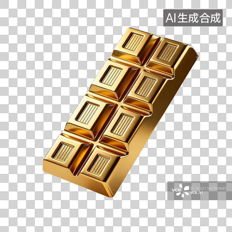 【AI数字艺术】3D渲染，金色巧克力，一块巧克力，黑巧，可可脂，甜食零食烘焙原料图片素材