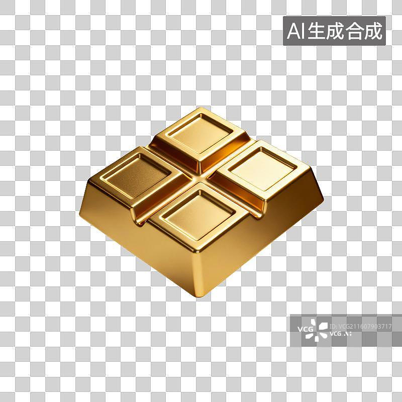 【AI数字艺术】3D渲染，金色巧克力，一块巧克力，黑巧，可可脂，甜食零食烘焙原料图片素材