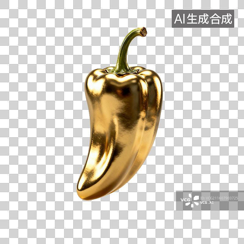 【AI数字艺术】3D渲染，金色辣椒，彩椒，蔬菜，免抠元素图片素材