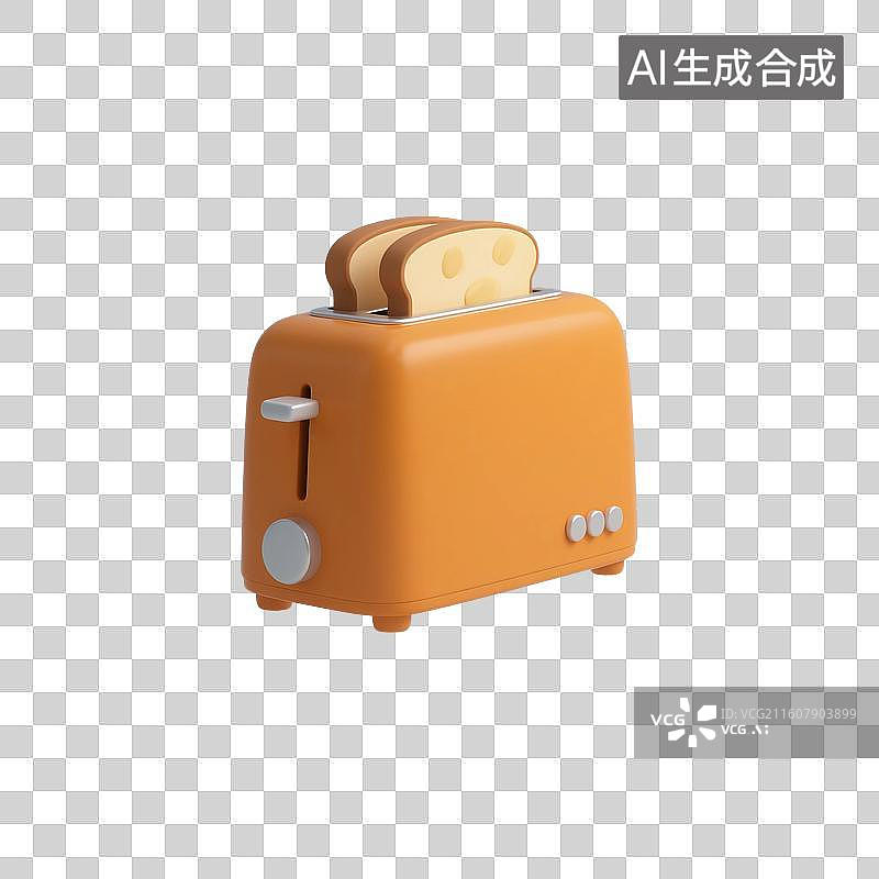 【AI数字艺术】3D渲染，卡通小家电，烤面包机，多士炉，免抠元素图片素材
