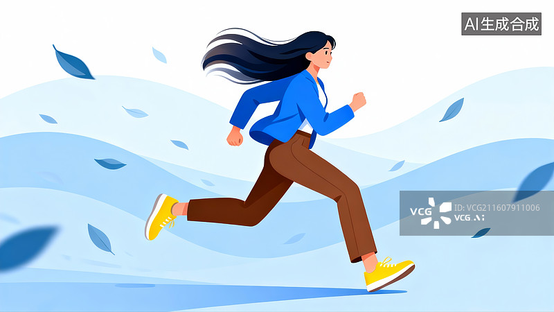 【AI数字艺术】女子奔跑在秋日风景中图片素材