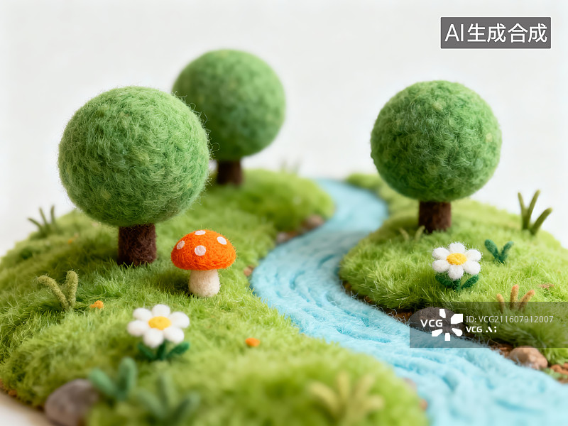 【AI数字艺术】毛毡手工小森林景观图片素材