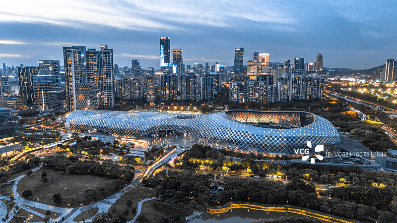 深圳湾航拍夜景图片素材