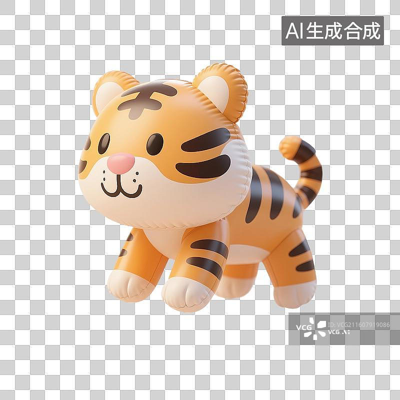 【AI数字艺术】3D渲染卡通动物，膨胀充气风格，充气老虎，老虎玩具，虎年，十二生肖，免抠元素图片素材