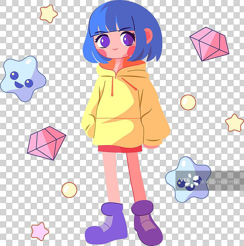 手绘可爱女孩图片素材