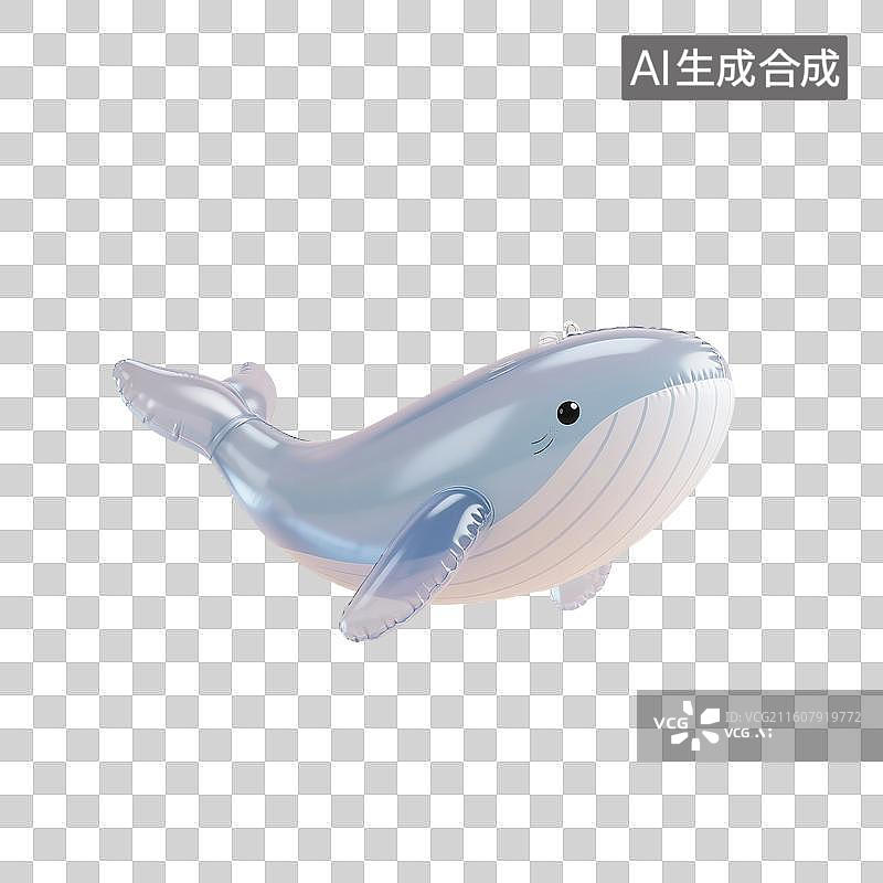 【AI数字艺术】3D渲染卡通动物，充气膨胀风格，充气玩具，气球，鲸，鲸鱼，鲸类，蓝鲸，海洋生物，萌系，治愈系免抠元素图片素材