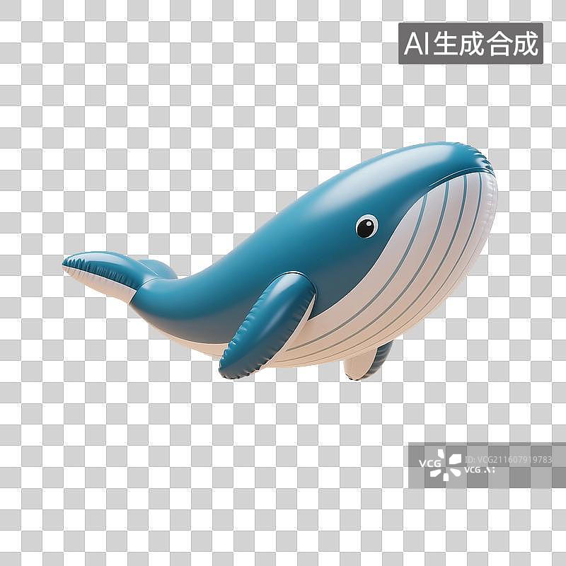 【AI数字艺术】3D渲染卡通动物，充气膨胀风格，充气玩具，气球，鲸，鲸鱼，鲸类，蓝鲸，海洋生物，萌系，治愈系免抠元素图片素材