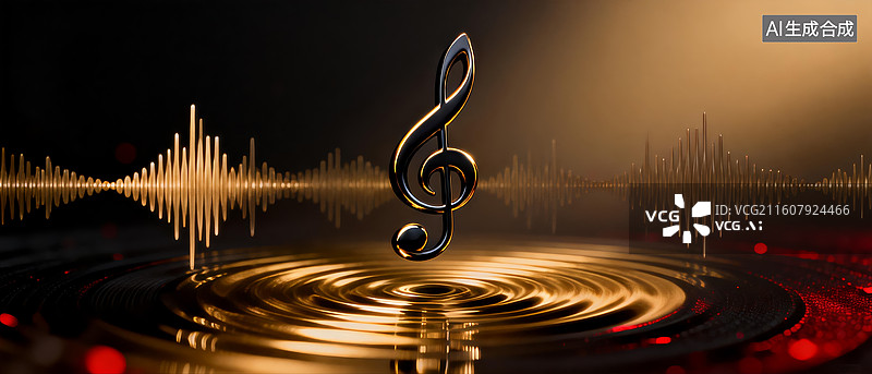 【AI数字艺术】金黑胶金属音符 音乐宣传背景素材图片素材