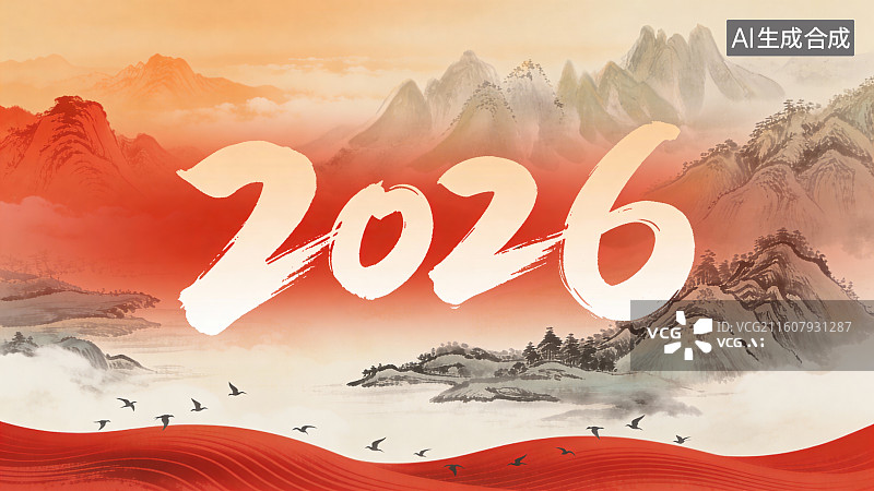 【AI数字艺术】2026 国风水墨年度新春背景素材图片素材