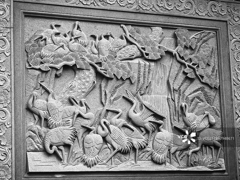 徽居石雕:《百鸟朝凤》—— 合肥滨湖中山路徽居图片素材