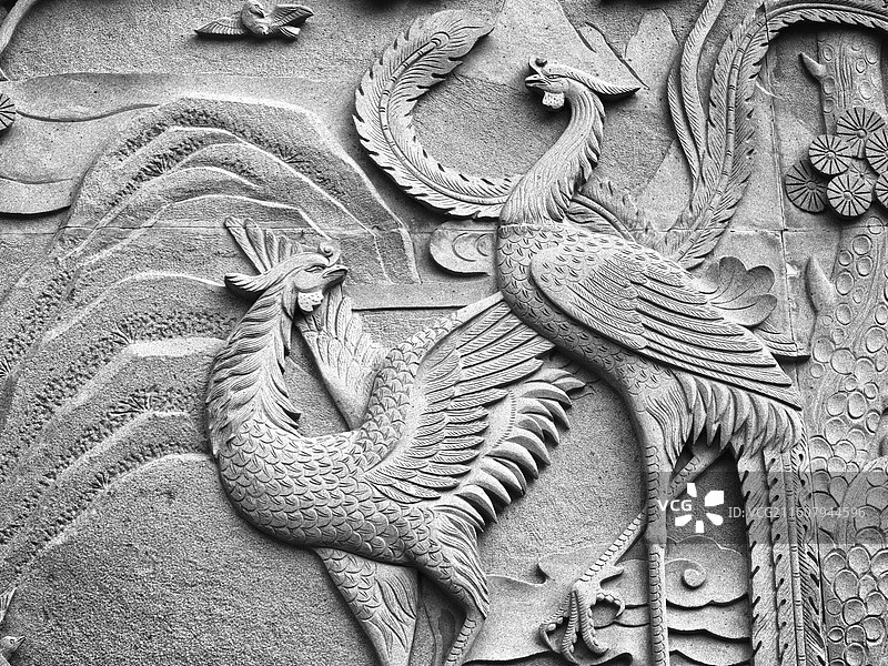 徽居石雕:《百鸟朝凤》—— 合肥滨湖中山路徽居图片素材