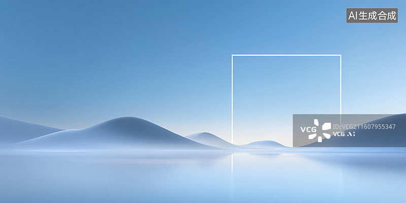 【AI数字艺术】3D极简风自然湖泊超现实主义抽象风景图片素材
