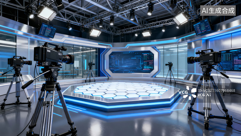 【AI数字艺术】未来科技演播室场景图片素材