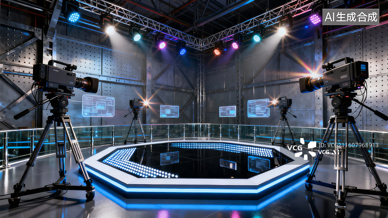 【AI数字艺术】高科技演播室拍摄场景图片素材