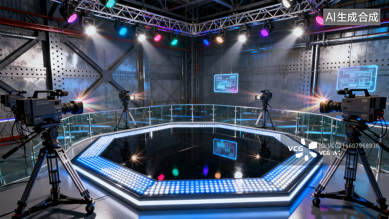 【AI数字艺术】现代化虚拟演播室场景图片素材