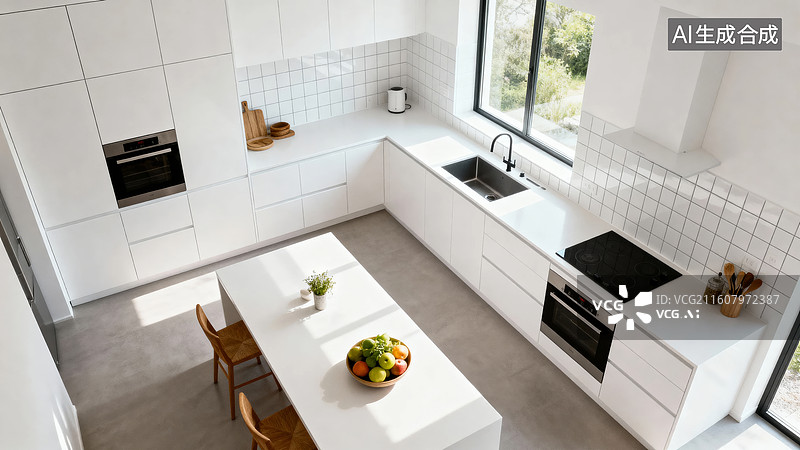 【AI数字艺术】现代简约白色厨房设计图片素材