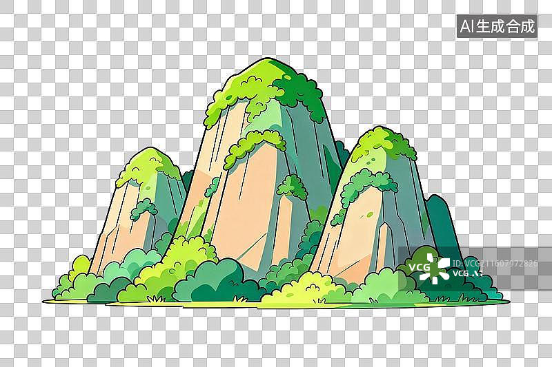 【AI数字艺术】卡通风格，高大的山峰PNG格式的免扣元素图片素材