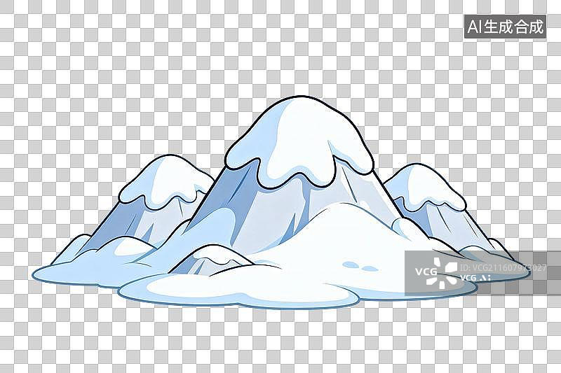 【AI数字艺术】卡通风格，几座被积雪覆盖的大雪山PNG格式的免扣元素图片素材