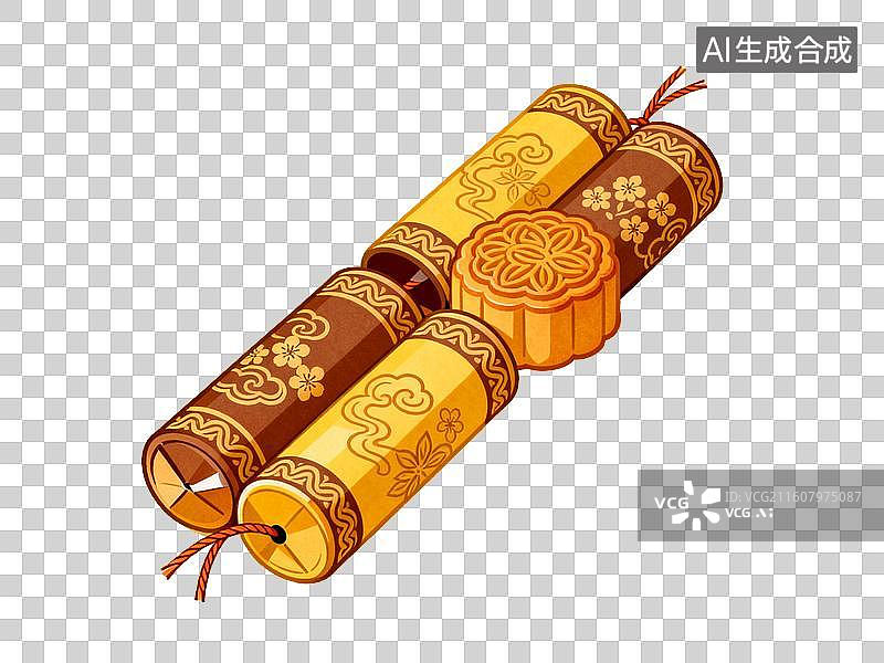 【AI数字艺术】传统月饼与装饰卷轴组合图案图片素材