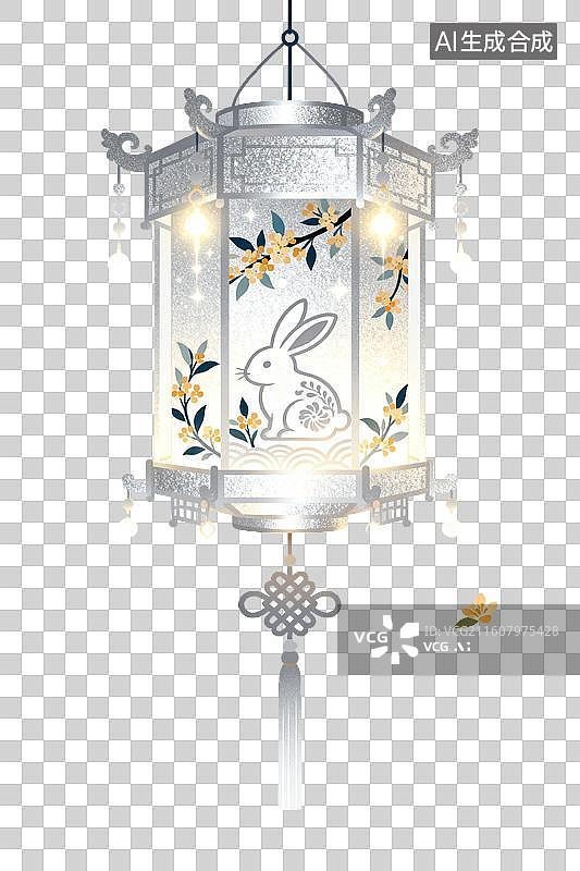 【AI数字艺术】玉兔花灯悬挂空中光影柔和图片素材