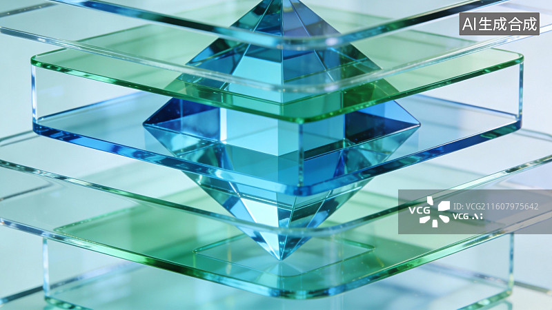 【AI数字艺术】透明水晶几何结构图片素材