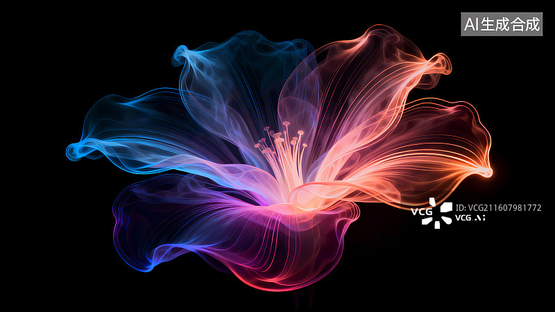 【AI数字艺术】梦幻彩色烟雾花插画图片素材