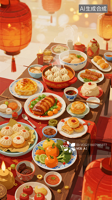 【AI数字艺术】节庆味蕾盛宴：文化与美食的交响图片素材