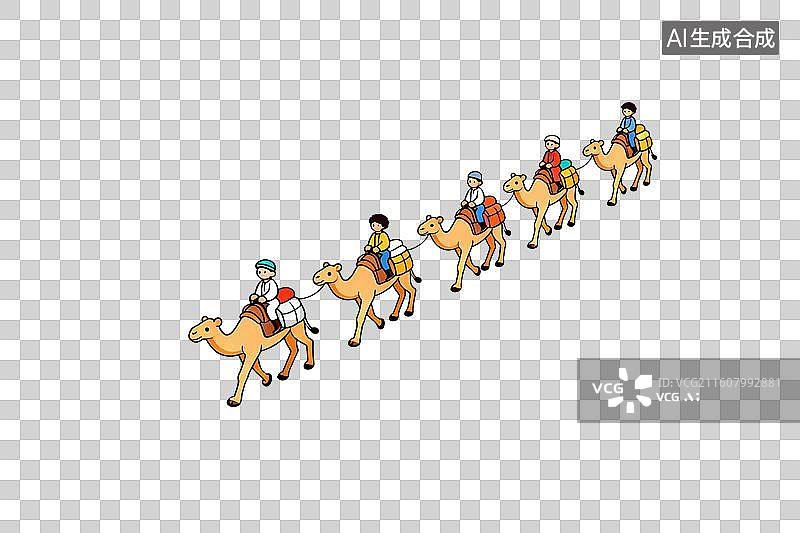 【AI数字艺术】卡通风格，一只骆驼商队PNG格式的免扣元素图片素材