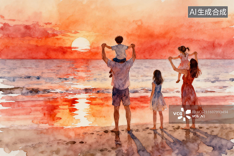 【AI数字艺术】一家人在海边旅游玩耍图片素材