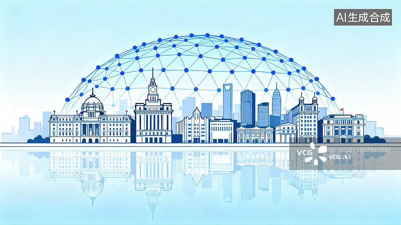 【AI数字艺术】数字网络覆盖城市图片素材