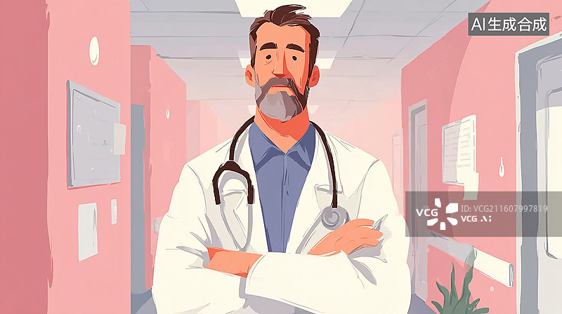 【AI数字艺术】穿着白大褂的医生插画图片素材