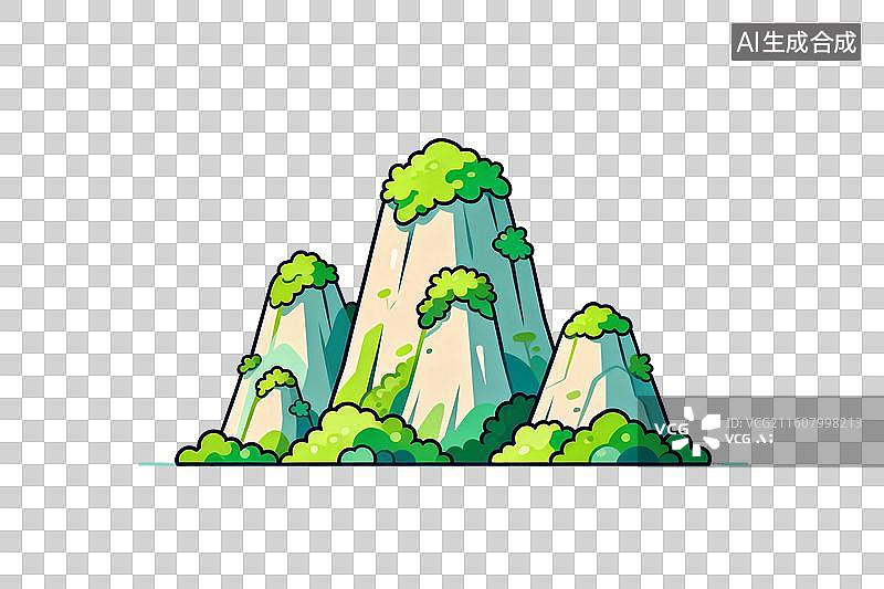 【AI数字艺术】卡通风格，几座高海拔的山峰PNG格式的免扣元素图片素材