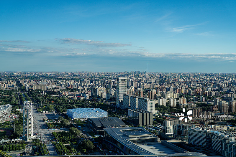 北京水立方与盘古大观同框图片素材