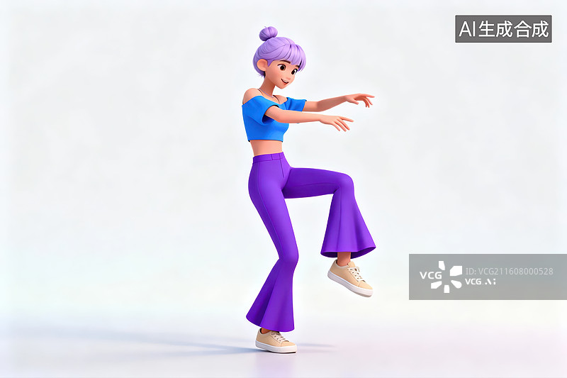 【AI数字艺术】紫色头发女性舞蹈动作图片素材