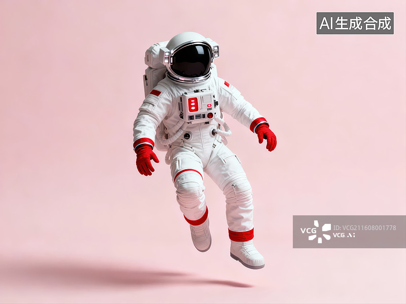 【AI数字艺术】宇航员在粉色背景中漂浮图片素材